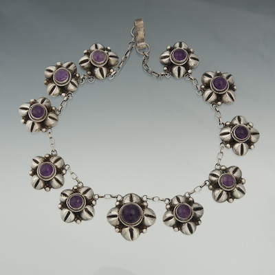 A Mexican Silver and Amethyst Necklace