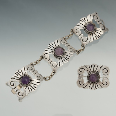 A Mexican Silver and Amethyst Bracelet 133033