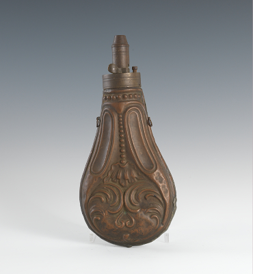 A Metal Powder Flask 19th Century Stamped