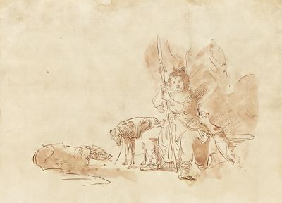 Unsigned Sepia Ink Drawing Diana 1330c9