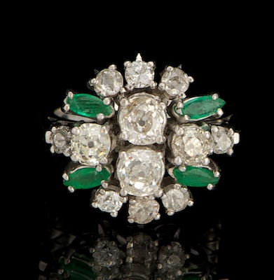 Emerald and Diamond Ring White