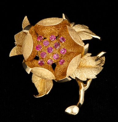 A Tiffany & Co. Gold and Ruby Flower