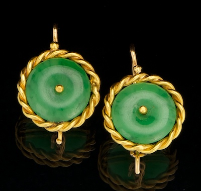 A Pair of Jade Disk Earrings 14k