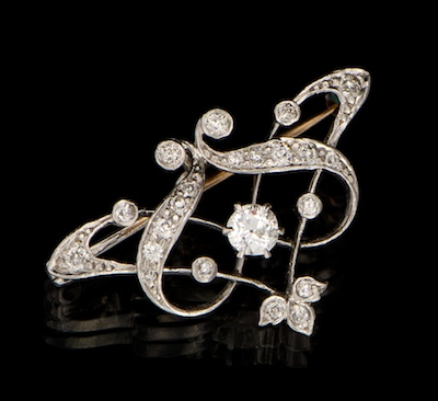 An Art Nouveau Diamond Brooch Unmarked