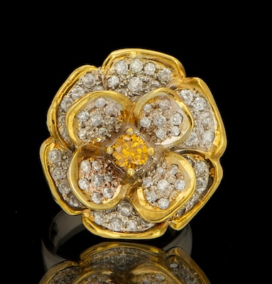 A Ladies Flower Form Gold and Diamond