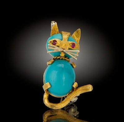 An 18k Gold and Turquoise Cat Brooch 133138