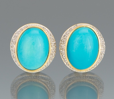 A Pair of Diamond and Blue Cabochon