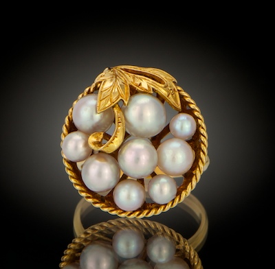 A Ladies' 18k Gold and Pearl Cluster