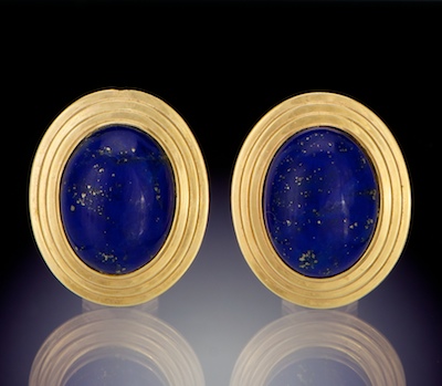 A Pair of Lapis and Gold Ear Clips 13318c