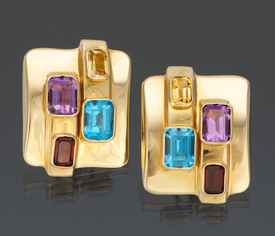 A Pair of Gemstone Ear Clips 14k