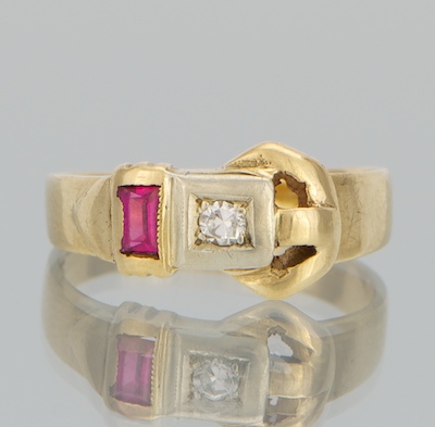 A Retro Gold Diamond and Ruby Buckle