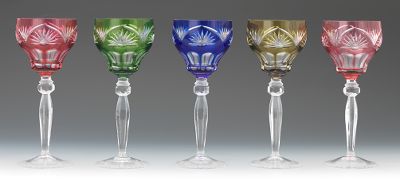 Five Colored Crystal Wine Goblets.