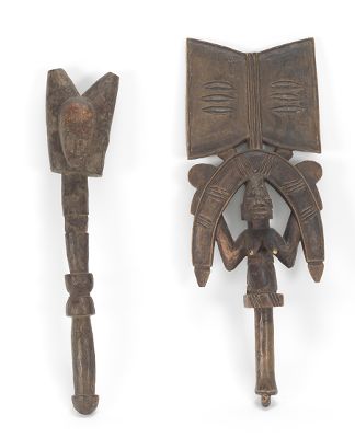 A Pair of African Staffs Carved 13321c