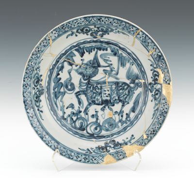 A Blue and White Ming Charger with Kintsugi