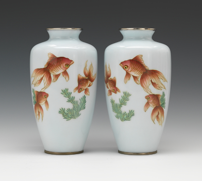 A Pair of Cloisonn Koi Vases 133254