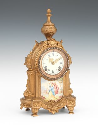 Gold Tone Mantel Clock with Porcelain 133297