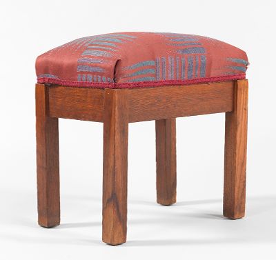 A Signed Stickley Oak Upholstered Stool