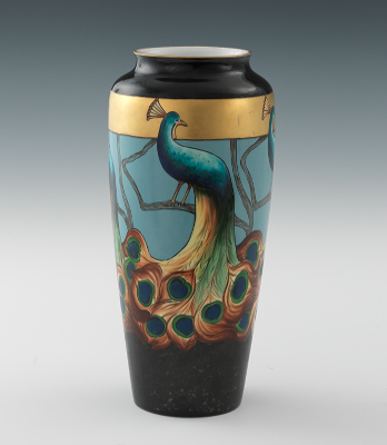 A Limoges Porcelain Peacock Vase