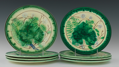 Eight Majolica Leaf and Fern Plates