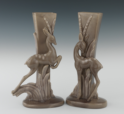 A Pair of Glazed Pottery Deer Garnitures