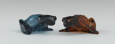 A Pair of Lalique Glass Frogs Amber