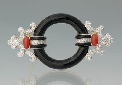 An Art Deco Style Onyx Diamond and Coral