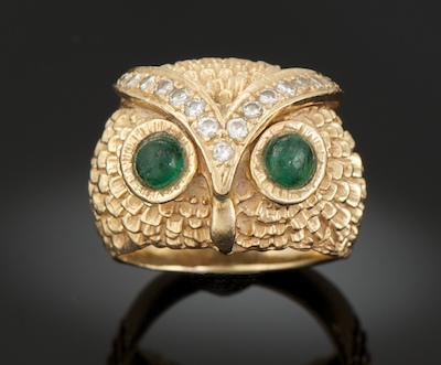 A Ladies' Owl Design Ring 14k yellow