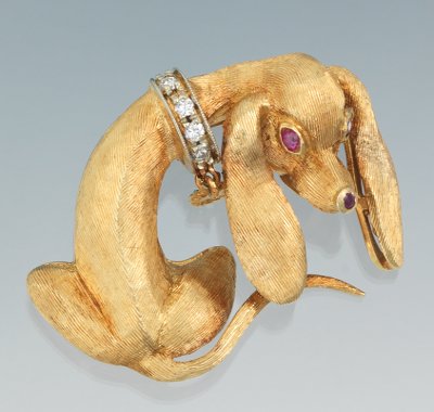 A Charming 18k Gold and Diamond Dachshund