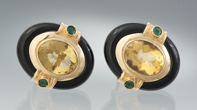 A Pair of Citrine Onyx and Emerald