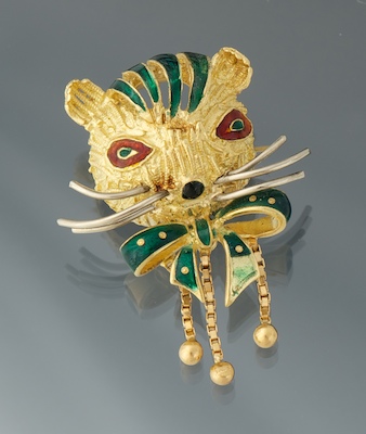 A Whimsical Enamel Cat Brooch Tested 133541