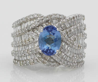 A Ladies' Diamond and Iolite Ring
