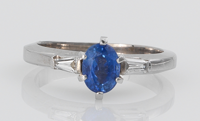 A Ladies Blue Sapphire and Baguette 133579