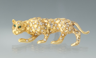 A Gold and Diamond Crouching Leopard 13358b