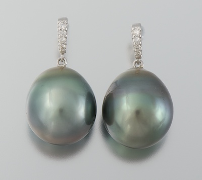 A Pair of Tahitian Pearl and Diamond 1335a7