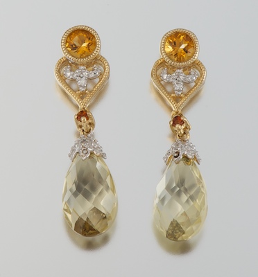 A Pair of Citrine and Diamond Pendant 13359f