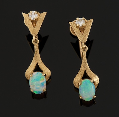 A Pair of Opal and Diamond Earrings 1335ad