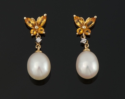 A Pair of Citrine Diamond and Pearl 1335e7