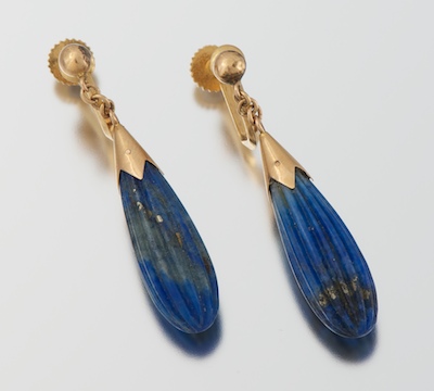 A Pair of Carved Lapis Ear Clips