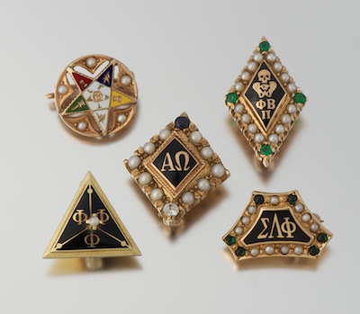 A Set of Five Fraternity Pins 14k