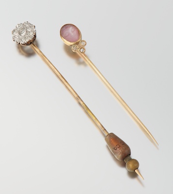 Two Interesting Stick Pins 14k yellow