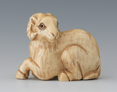 A Carved Ivory Netsuke of a Ram 133658