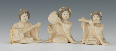 A Group of Three Carved Ivory Geisha 13366b