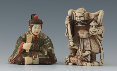 Two Carved Ivory Okimonos Containig  13366d