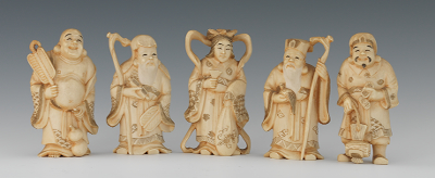 A Group of Five Carved Ivory Immortals 13366e