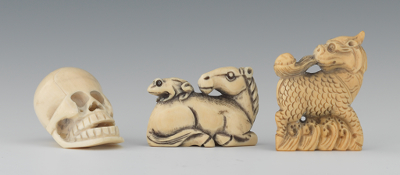 A Group of Three Carved Ivory Netsuke