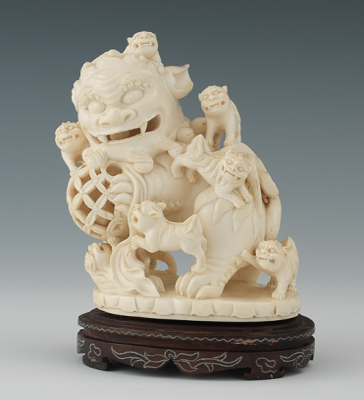 Carved Ivory Foo Lion with Pups