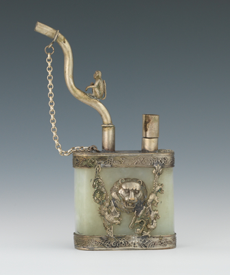 A Chinese Jade and Metal Opium Smoking