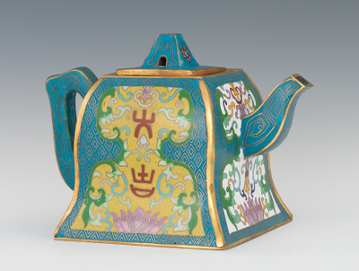 A Chinese Cloisonne Teapot Of squared
