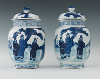 A Pair of Blue & White Porcelain Lidded