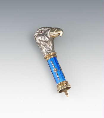 A Silver and Enamel Parasol Handle Late